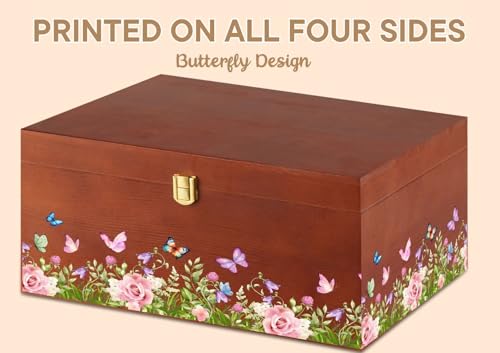 InnoBeta Butterfly Gifts for Women, Large Keepsake Boxes with Lid, Wooden Storage Boxes, Decorative Organizer with Lid for Housewarming, Christmas, Birthday, Memory Treasure