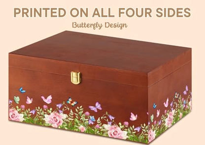 InnoBeta Butterfly Gifts for Women, Large Keepsake Boxes with Lid, Wooden Storage Boxes, Decorative Organizer with Lid for Housewarming, Christmas, Birthday, Memory Treasure