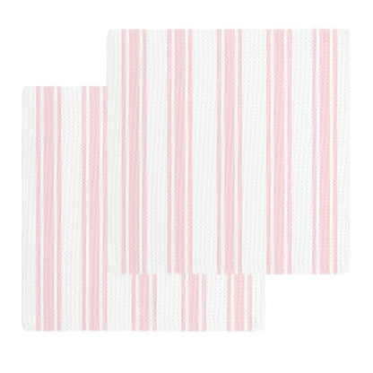 Pink Striped Dish Towels Set, Waffle Weave Kitchen Towels 2 Pieces, Farmhouse Aesthetic Modern Stripes Microfiber Hair Face Bath Tea Towel Absorbent Quick Drying Cleaning Dish Cloths, 12"x12" - color: Pink, White, Blush, size: 2PCS,12"x12"