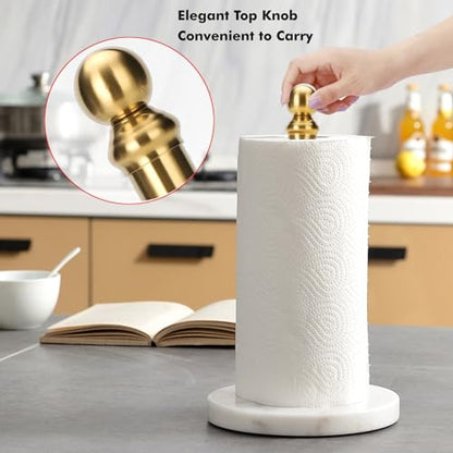 Exilon Gold Paper Towel Holder Countertop, Standing Paper Towel Roll Holder for Kitchen Bathroom, with Weighted Base for One-Handed Operation - color: Gold
