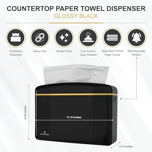 Countertop Multifold Hand Paper Towel Dispenser by Oasis Creations, Single Sheet Dispensing – Glossy Black - color: Black