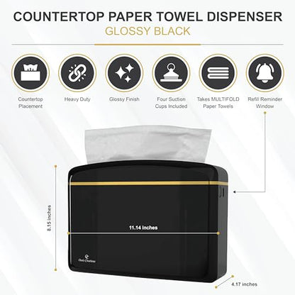 Countertop Multifold Hand Paper Towel Dispenser by Oasis Creations, Single Sheet Dispensing – Glossy Black - color: Black