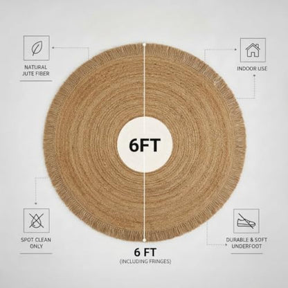 Hand Woven Jute Round Rug, Natural Reversible Boho Area Rug for Entryway, Kitchen, Living Room and Bedroom I Farmhouse Indoor Floor Rug - 6ft, Circular - size: 6' (Round)