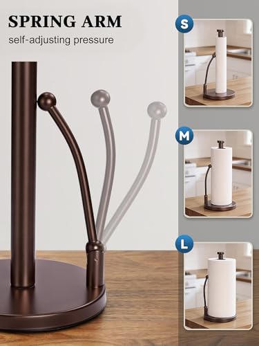 SMARTAKE Paper Towel Holder Countertop, Non-Slip Weighted Base, Bronze | Freestanding Kitchen Roll Dispenser, Rustproof Stainless Steel, Spring Arm for Easy Tear, Widden Top, with 4 Suction Cups - color: 06-bronze