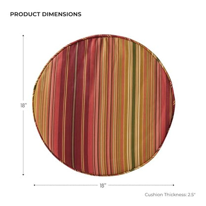 Greendale Home Fashions Set of 2 Outdoor 18 inch Round Patio Dining Chair Pads – Comfortable Fiber-Filled Seat Cushions with Ties, Reversible Polyester Fabric, Kinnabari Stripe - color: Kinnabari Stripe