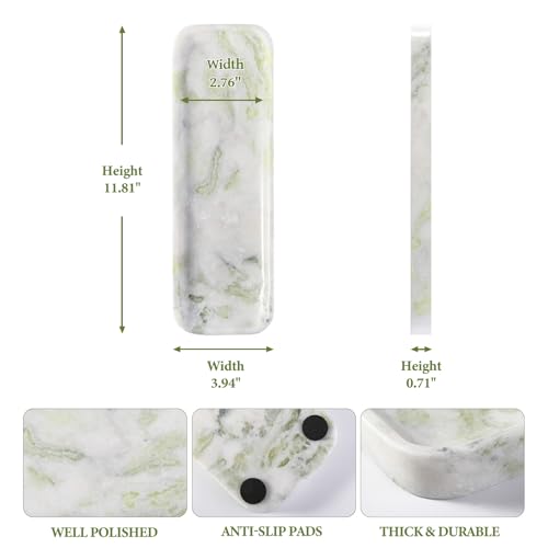 Marble Tray, 12"x4" Marble Vanity Tray for Bathroom Kitchen Countertop Sink, Natural Stone Tray for Home Decor, Decorative Rectangular Narrow Catchall Tray for Jewelry Perfume