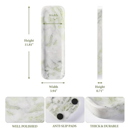 Marble Tray, 12"x4" Marble Vanity Tray for Bathroom Kitchen Countertop Sink, Natural Stone Tray for Home Decor, Decorative Rectangular Narrow Catchall Tray for Jewelry Perfume