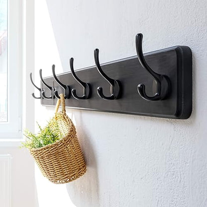 Coat Rack Wall: 24" Long, Patented, Heavy-Duty, 6-Double-Hooks Wooden Wall Mounted Coat Rack Coat Hanger Hook Rail for Winter Coats Hat Jacket Clothing, Black - color: Black, size: L=24"(1pcs)