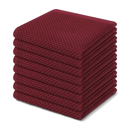 Homaxy 100% Cotton Waffle Weave Kitchen Dish Cloths 8-Pack, Burgundy | 12 x 12 Inches, Ultra Soft Absorbent Dish Towels, Quick Drying Dish Rags with Hanging Loop - color: Burgundy, size: 12 X 12 - 8 Pack