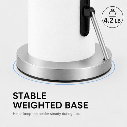 Paper Towel Holder with Spray Pump, All-in-One Countertop Paper Towel Stand with Refillable Bottle, One-Handed Tear Kitchen Roll Holder, Weighted Base, Brushed Stainless Steel(Nickel) - color: Nickel