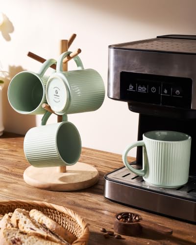 famiware Coffee Mug Set of 4, Star 12 oz Ceramic Mugs Cups Set with Handle | Stoneware Stackable Catering Cup for Coffee, Tea, Cappuccino, Latte, Microwave & Dishwasher Safe, Green - color: Star-Green, size: 4 Count (Pack of 1)