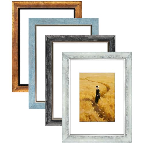 XUANLUO 9x12 Picture Frames Set of 4 Rustic Retro Photo Frame with HD Plastic Cover for Wall Mount and Tabletop Display Family Friends Wedding Gift - color: mix, size: 9×12 inch