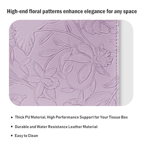 Tissue Box Holder Cover Square Tissue Cube Cover PU Leather Tissue Organizer with Bottom Belt for Bathroom, Tabletop, Kitchen, Night Stands, Office, Home, Car (1, Lightpurple) - color: Lightpurple