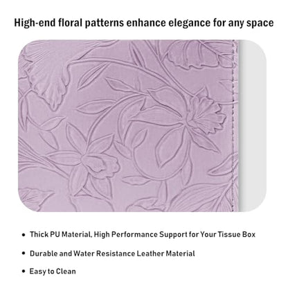 Tissue Box Holder Cover Square Tissue Cube Cover PU Leather Tissue Organizer with Bottom Belt for Bathroom, Tabletop, Kitchen, Night Stands, Office, Home, Car (1, Lightpurple) - color: Lightpurple