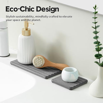 3 Pack Diatomite Stone Sink Tray, Water Absorbing Mat for Kitchen & Bathroom Counter, Quick Dry Soap Dish Makeup Vanity Caddy,Sponge Holder Organizer, Dark Gray 1pc of 8"x 3.8" and 2pcs of 3.8"x 3.8" - color: 3 Pack - Dark Gray - 1pc of 8"x 3.8" and 2pcs
