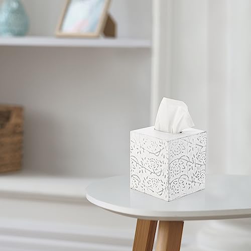 Country Chic Modern Farmhouse Tissue Box Holder, Decorative Metal Tissue Cover, Rustic Square White Style - size: Upright