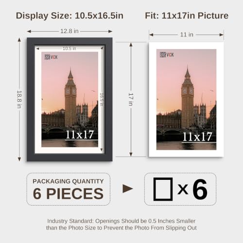 VCK 11x17 Picture Frames Black - 6 Pack, Wide Border Wood Poster Frame, Multi-Directional Display Family Photos, Office Prints, Studio/Gallery, Wall Hanging - color: Black, size: 11 x 17