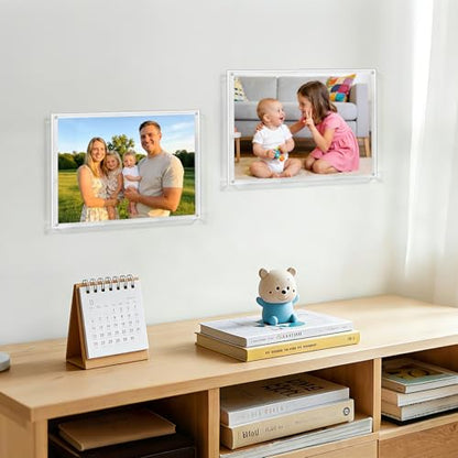 Kalami 4x6 Acrylic Picture Frame Wall Mount Self Adhesive | No Drill Floating Frameless Clear Photo Frame for Home Office School Pictures Display-Full Frame is 5.2x7.2 - size: 4 x 6 in