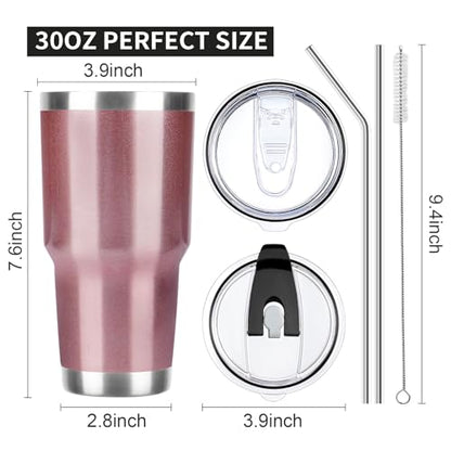 30 oz Tumbler with Lids and Straws Double Wall Vacuum Insulated Tumbler Cup,Stainless Steel Leak-proof Thermal Tumbler Travel Coffee Mug for Cold and Hot Drinks,Rose Gold - color: Rose Gold, size: 30 Ounces