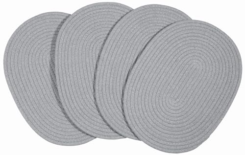 4 Pack Oval Woven Cotton Rope Placemats - Grey Braided Plate Chargers 12 * 16 Inch Farmhouse Boho Vintage Heat Resistant Outdoor Tablemats for Patio, Wedding Party - color: Gray, size: Oval Set of 4