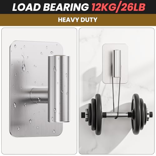 Heavy Duty Adhesive Hooks - 26lb Max, Sticky Wall Hooks Waterproof Stainless Steel for Hanging Towel, Coat, Robe, Towel Hooks Stick on Bathroom, Kitchen, Shower, Door (Silver, 4 Pack) - color: Silver-Cylinder4