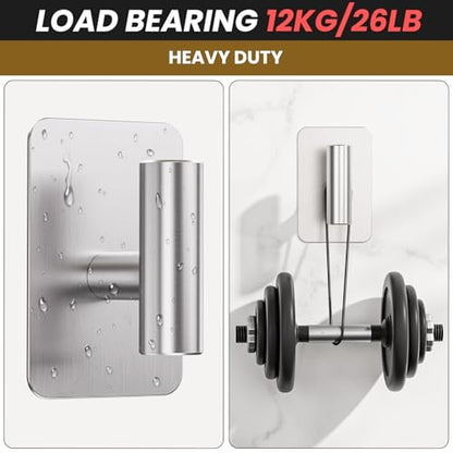 Heavy Duty Adhesive Hooks - 26lb Max, Sticky Wall Hooks Waterproof Stainless Steel for Hanging Towel, Coat, Robe, Towel Hooks Stick on Bathroom, Kitchen, Shower, Door (Silver, 4 Pack) - color: Silver-Cylinder4