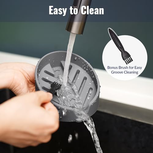 NiHome Silicone Sponge Holder for Kitchen Sink, Fits Scrub Daddy Mommy | Self-Draining Dispenser Organizer Tray, Sink Caddy Countertop Fits Soaps, Scrubber, Dishwasher Safe, Includes Brush - color: Dark Gray