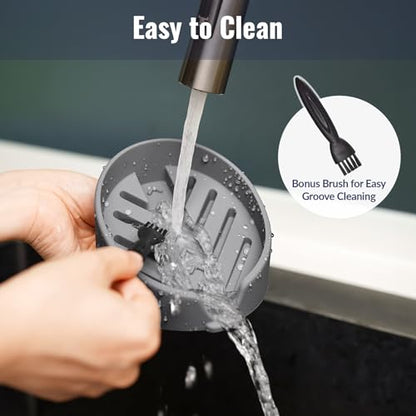 NiHome Silicone Sponge Holder for Kitchen Sink, Fits Scrub Daddy Mommy | Self-Draining Dispenser Organizer Tray, Sink Caddy Countertop Fits Soaps, Scrubber, Dishwasher Safe, Includes Brush - color: Dark Gray