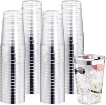 I00000 50 Pack 12 oz Silver Plastic Cups, Premium Silver Disposable Cups | BPA-Free, Heavy Duty, Everyday Use, Bulk Catering, Wine Glasses, Cocktail Glasses, Silver Cups Perfect for Party & Wedding - color: 12-Silver-50