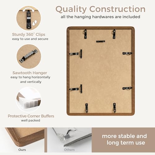 12x16 Solid Oak Wood Picture Frame With Mat - Tempered Glass & Hanging Hardware Included - Walnut, 1 Pack - color: Walnut, size: 12''x16''-1P