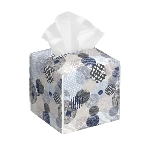 Abstract Lines Tissue Box Cover Square, Geometric Tissue Box Holder with Bottom Belt Leather Facial Paper Organizer Dispenser for Bathroom Bedroom Dresser Night Stand Tabletop - color: Abstract Lines