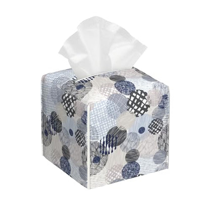 Abstract Lines Tissue Box Cover Square, Geometric Tissue Box Holder with Bottom Belt Leather Facial Paper Organizer Dispenser for Bathroom Bedroom Dresser Night Stand Tabletop - color: Abstract Lines