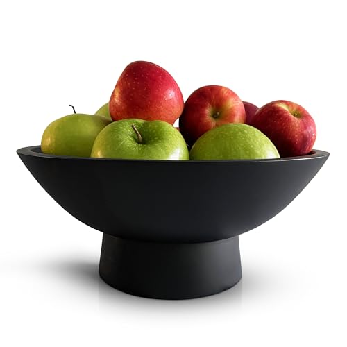 Fairwood Way - Black Pedestal Bowl - 12 Inch, Wide Black Footed Bowl as Fruit, Key, Decorative, Candy Holder or Centerpiece, Wooden Bowl Decorative for Kitchen, Dining Table & Modern Home Accessories - color: Black, size: 12 Inch Bowl