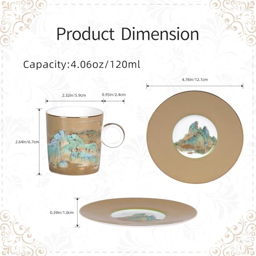 KAMMAK Tea Cups and Saucers Set of 2, Porcelain Coffee Cups, JBE008 | Stackable Espresso Mugs, Ceramic Demitasse for Coffee, Cappuccino, Latte, Americano, Tea - size: 8CZJBE008