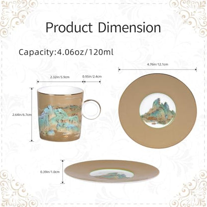 KAMMAK Tea Cups and Saucers Set of 2, Porcelain Coffee Cups, JBE008 | Stackable Espresso Mugs, Ceramic Demitasse for Coffee, Cappuccino, Latte, Americano, Tea - size: 8CZJBE008