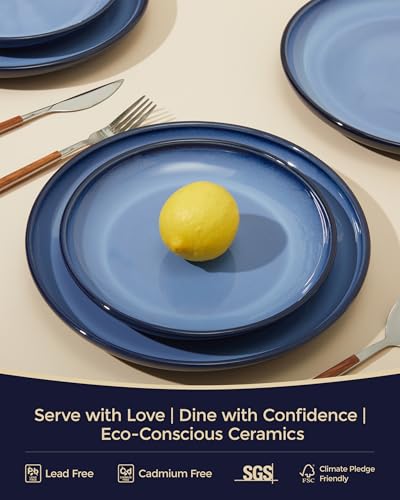 Ceramic Dinnerware Sets for 4, 12pcs Plates and Bowls Sets Dish Set | Stoneware Dishware sets, Microwave & Dishwasher Safe, Cereal Bowls and Dinner Plates Set, Stackable Dishes Set, Mist Blue - color: Mist Blue, size: Set (12pcs)