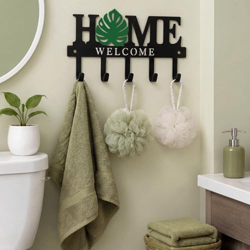 Key Holder Wall Mount Monstera Leaf Metal Key Hooks Organizer with 5 Hooks Rustic Farmhouse Welcome Home Wall Hook Tropical Boho Decor for Entryway Bathroom Hallway Living Room 9.8 Inch - style: Monstera