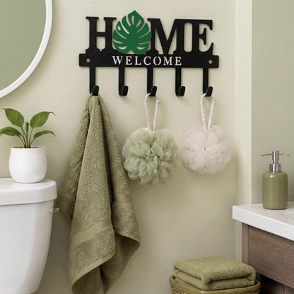 Key Holder Wall Mount Monstera Leaf Metal Key Hooks Organizer with 5 Hooks Rustic Farmhouse Welcome Home Wall Hook Tropical Boho Decor for Entryway Bathroom Hallway Living Room 9.8 Inch - style: Monstera