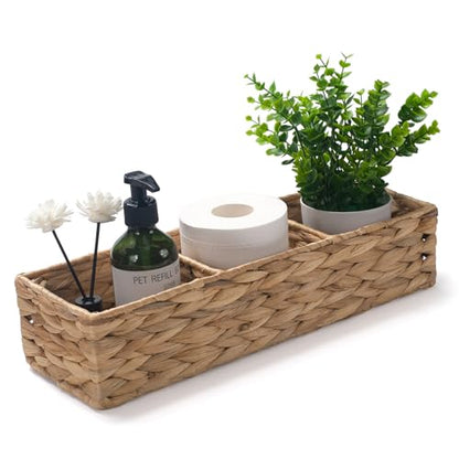 Wicker Bathroom Basket with 3 Compartments, Water Hyacinth Toilet Tank Basket, Woven Storage Box for Bathroom Organizer (16.5 x 5.5 x 3.5 inch) - size: 16.5" x 5.5" x 3.5"
