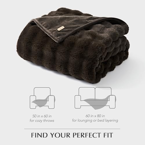 Faux Rabbit Fur Bubble Throw Blanket, 60"x80", Dark Brown | Ultra Soft, Luxury Faux Rabbit Fur Throw, Thick Warm Bubble Blanket, Cozy Fluffy Reversible, for Bed, Couch, Chair, Sofa - color: Dark Brown, size: 60"x80"