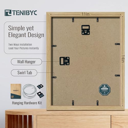 11x14 Picture Frame 3 Pack, Light Oak Photo Frame with HD Tempered Glass, Natural Wood Grain, Table or Wall Display - color: Oak, size: 11 X 14, style: 3 Pack