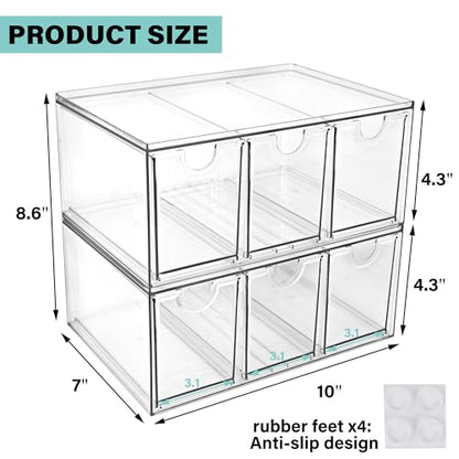 Prsildan Tea Bag Organizer K Cup Holder Drawer Coffee Pods Storage, 2 Pack | Clear Acrylic, Stackable, Pull Out, For Kitchen Office Craft Art Supplies Hair Accessories Makeup Small Items - size: Stackable-6 Drawers