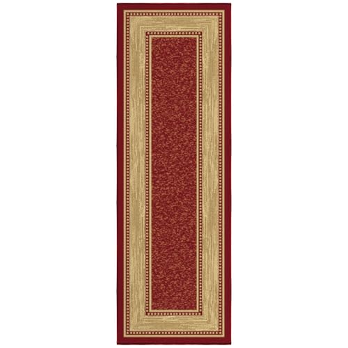 Ottomanson 2x5 Kitchen Rug Runner – Non-Slip Entryway Rug - color: Border Red, size: 1'8" x 4'5" (Runner)