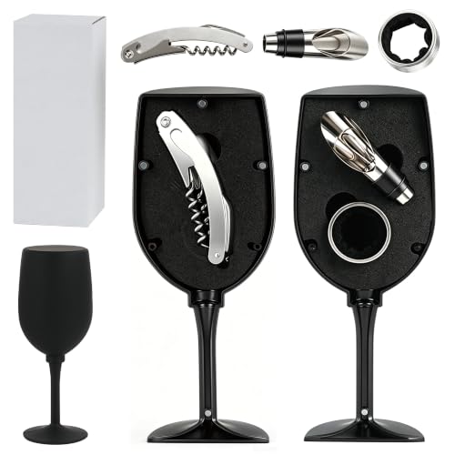 3-Piece Wine Opener Set with Wine Glass Shaped Case | Elegant and Compact Storage: Keeps corkscrew, pourer, and drip ring organized for effortless entertaining anywhere