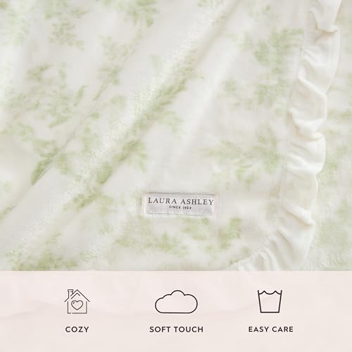 Laura Ashley - Plush Throw Blanket, 50x70, Soft and Warm with a Lightweight Feel, Botanical Leaf Design, Annalise Green - color: Annalise Green