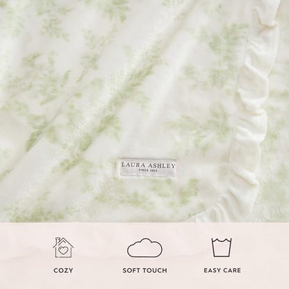 Laura Ashley - Plush Throw Blanket, 50x70, Soft and Warm with a Lightweight Feel, Botanical Leaf Design, Annalise Green - color: Annalise Green