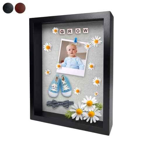 11"x14" Solid Wood Black Display Shadow Box Frame - Solid Wood Memory Box for Keepsakes (Picture Box, Military, Wedding, Graduation, and Flower Shadow Box) - color: Black, size: 11x14