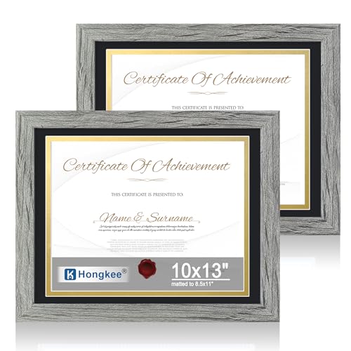 Hongkee 10x13 Picture Frame Set of 2, Made of Real Glass and Grey Wooden Frame - Display 8.5x11 Diploma with Mat or 10x13 Picture Without Mat, 10 by 12 Photo for Wall Mounting - color: Grey, size: 10X13 in