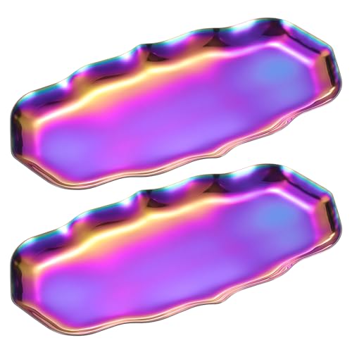 uxcell 2pcs Stainless Steel Decorative Tray 8.6" x 4.3" Wave Serving Tray Suitable for Jewelry Coffee Table Bar Kitchen Countertop Bathroom Tableware, Multicolor - color: Multicolor