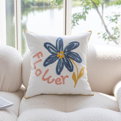 YIcabinet Pillow Covers Set of 2, Embroidered Blue Flower Pattern Throw Pillow Cover,Square Cotton Cushion,Pillow Case for Sofa Bedroom Couch,18"x18" - color: Blue18